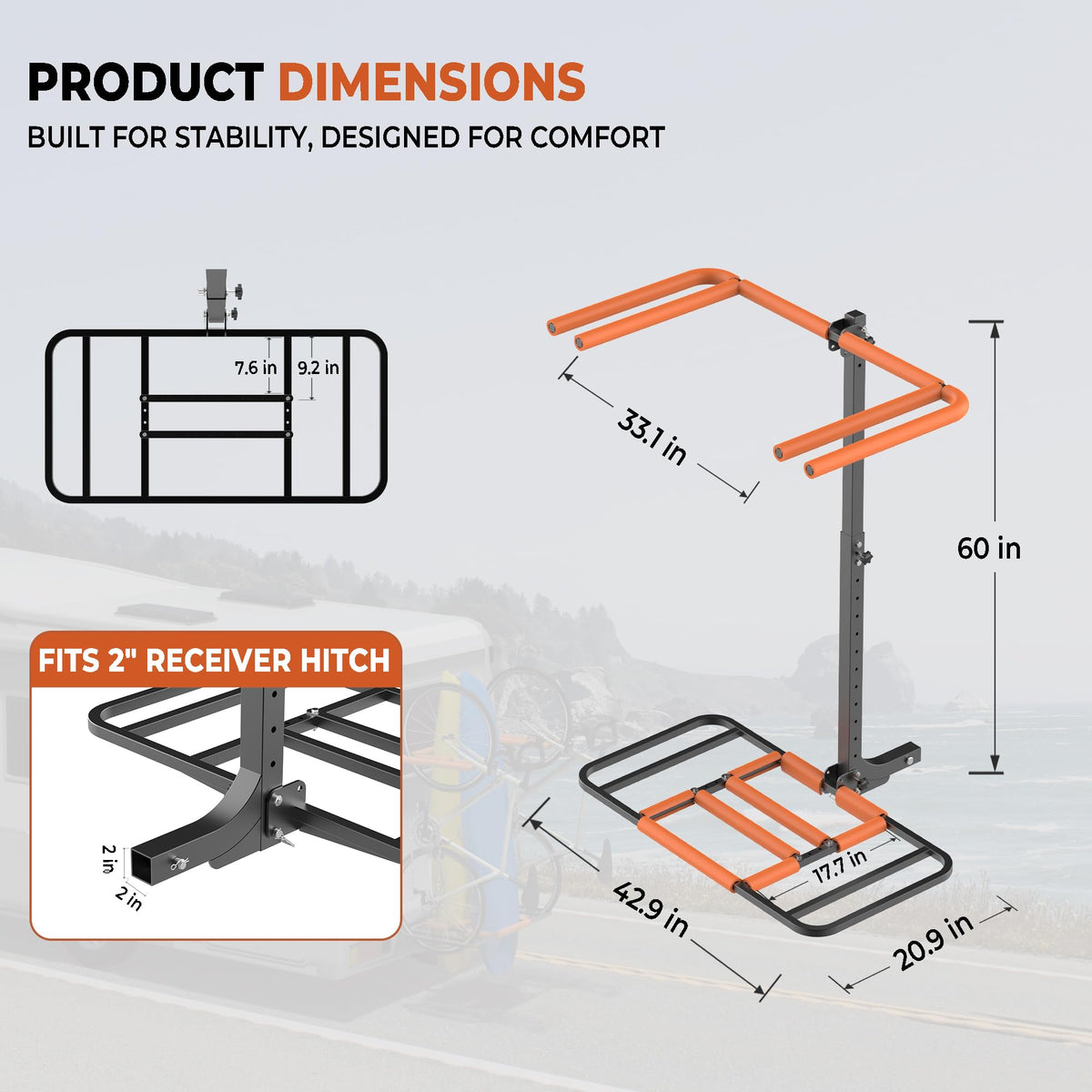 RV Kayak Rack and Bike Carrier for 2 Kayaks and 2 Bikes, 300 LBS Heavy Duty Alloy Steel U373031