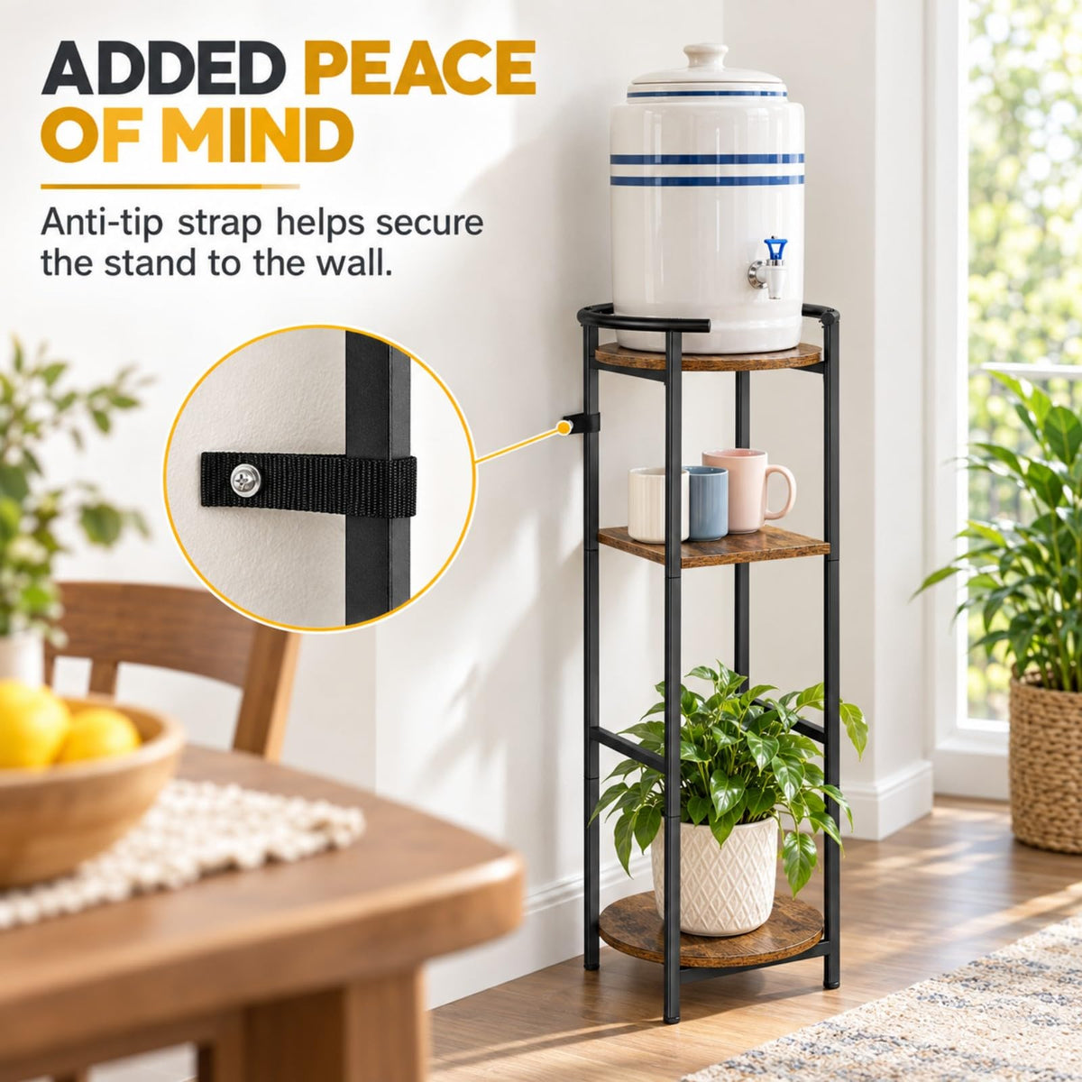 Wood 5 Gallon Water Dispenser Stand with Storage Shelf B236