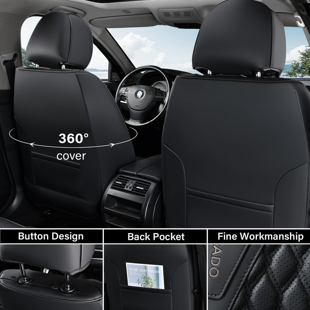 Black 5 Seats Nappa Leather Car Seat Covers Full Set N89384