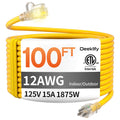 100FT Heavy Duty Outdoor Extension Cord Waterproof Yellow L6774