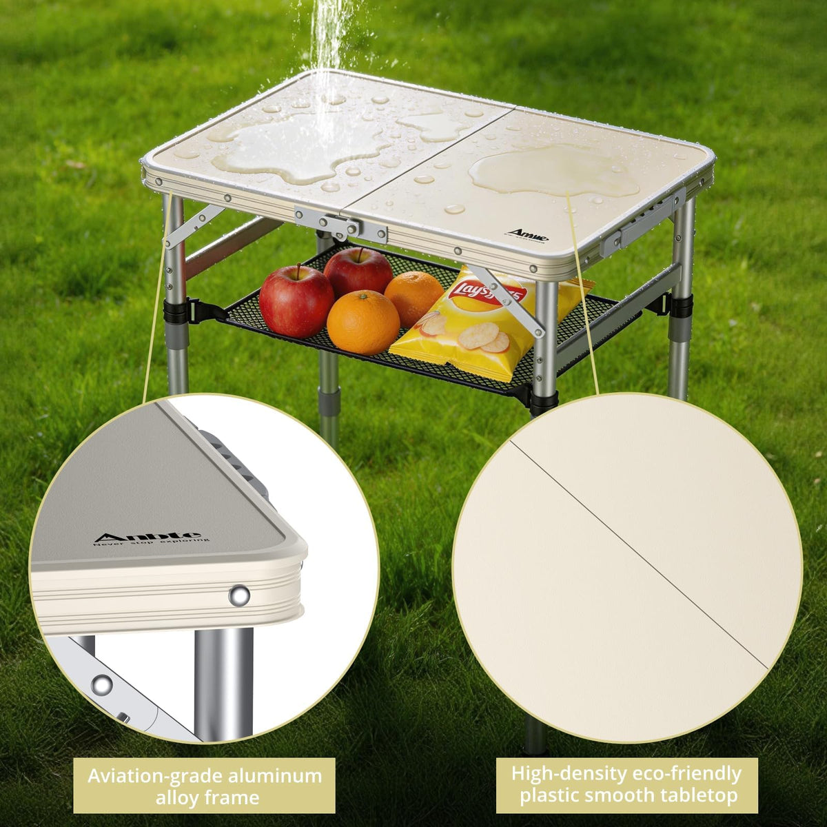 2 ft Small Folding Table, 3 Adjustable Height Z321245
