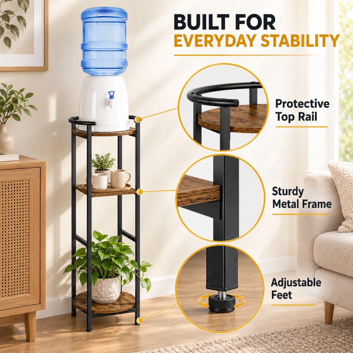 Wood 5 Gallon Water Dispenser Stand with Storage Shelf B236