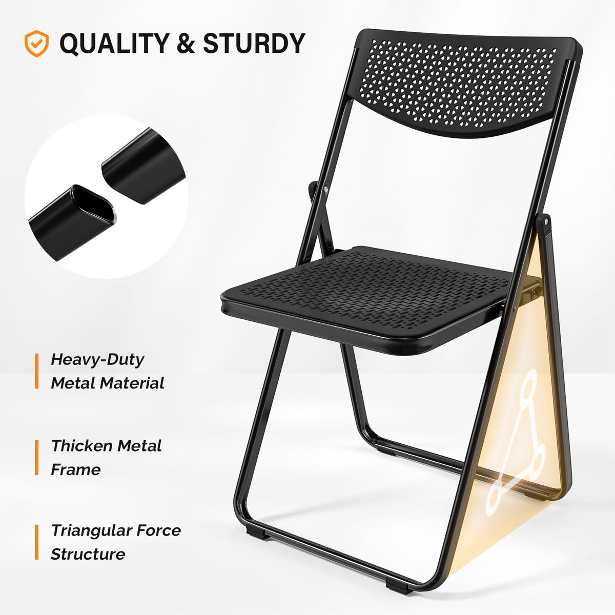 Black Plastic Folding Chairs with Mesh Seat, 10 Pack Q754