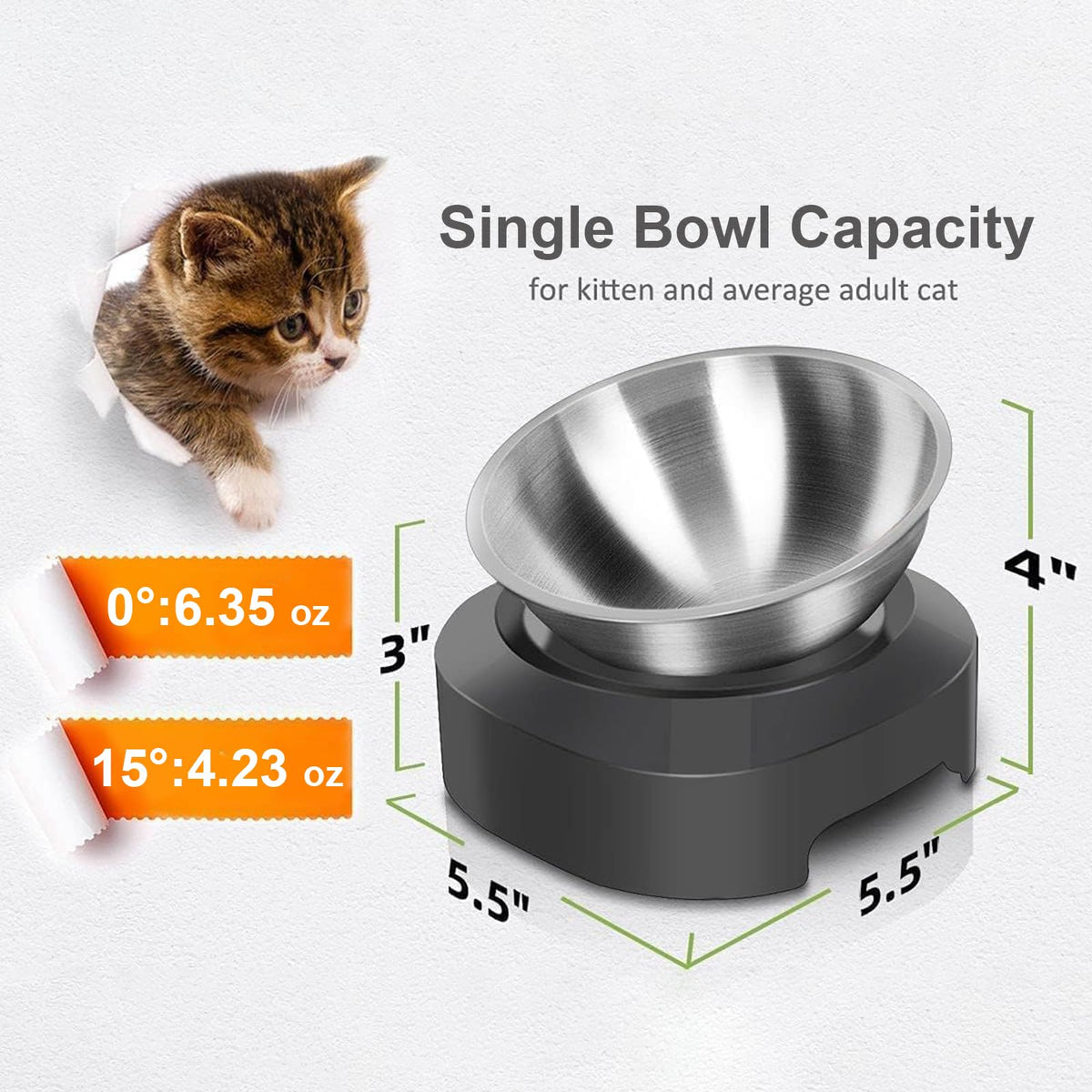 Stainless Steel Raised Cat Food Bowl Z8387