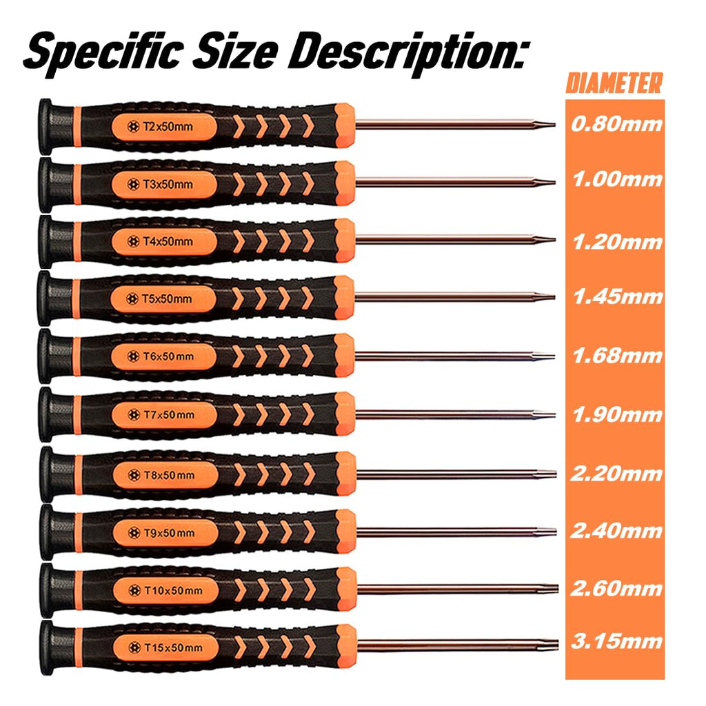 Torx Screwdriver Set of T2-T15, 10-Piece Magnetic Security Screwdrivers R805