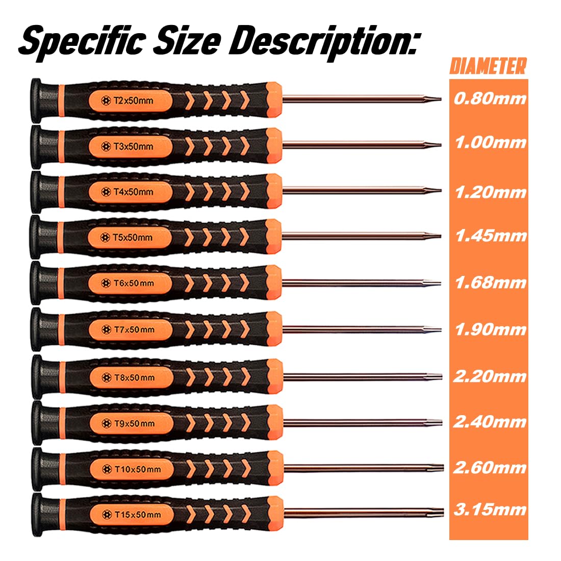 Torx Screwdriver Set of T2-T15, 10-Piece Magnetic Security Screwdrivers R805