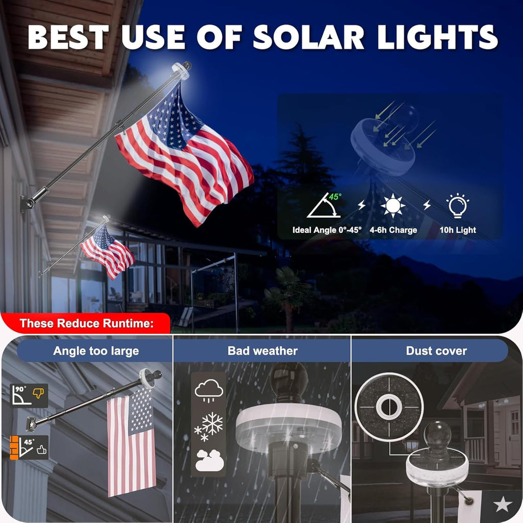 5FT Black Stainless Steel Flag Pole Kit with Solar Light and American Flag H99604