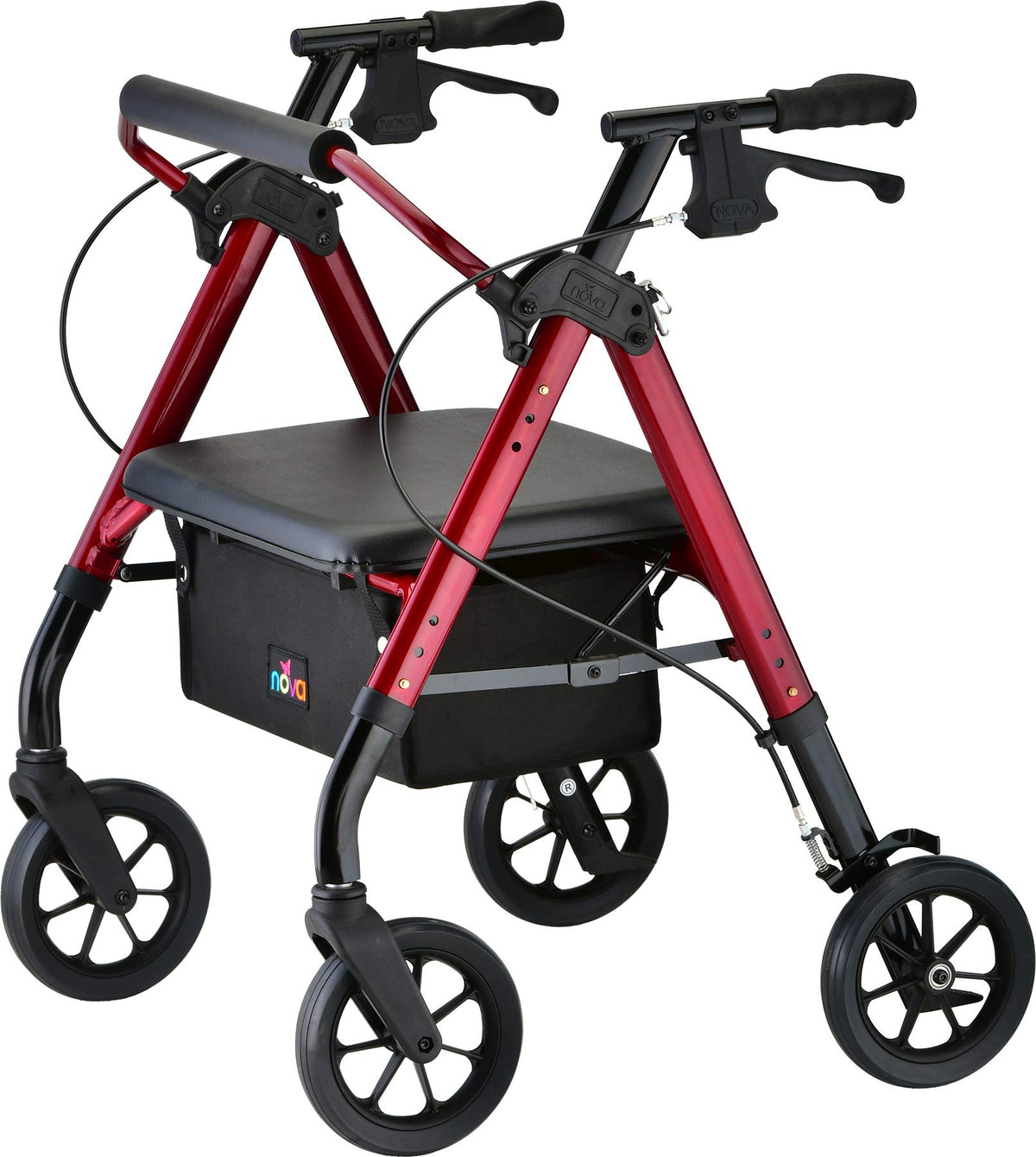 Heavy Duty Petite Rollator Walker with Padded Seat, 8" Wheels, Red V8942