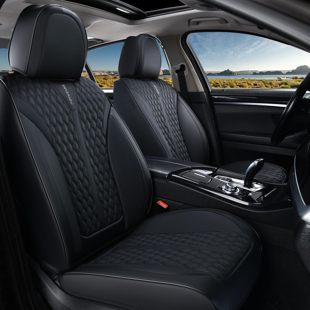 Black 5 Seats Nappa Leather Car Seat Covers Full Set N89384