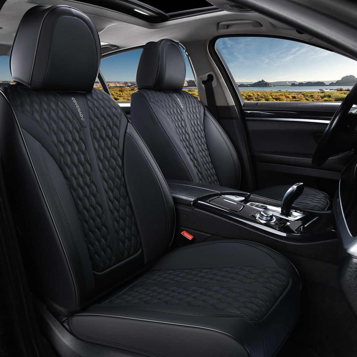 Black 5 Seats Nappa Leather Car Seat Covers Full Set N89384