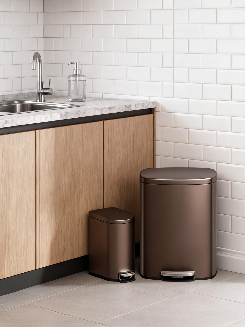 13.2 Gal & 2.6 Gal Stainless Steel Step-On Trash Can Combo Set B497