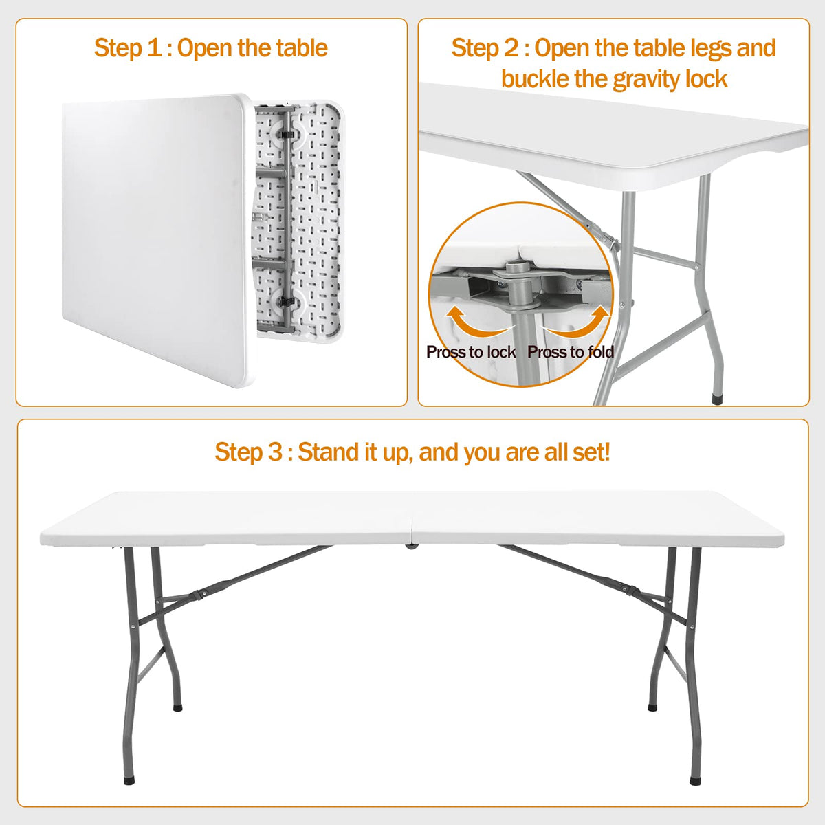 6FT White Foldable Plastic Utility Table I157