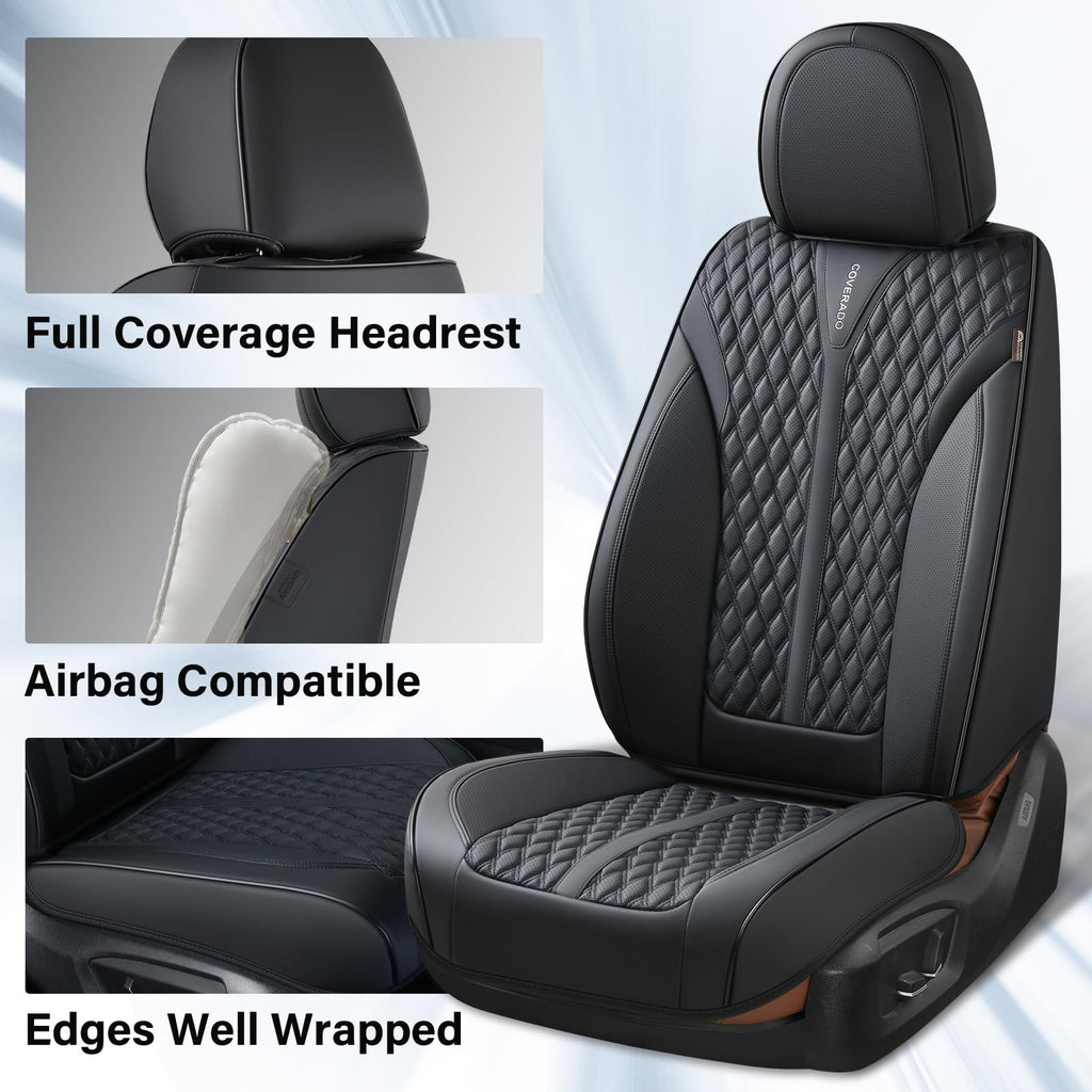 Black 5 Seats Nappa Leather Car Seat Covers Full Set N89384
