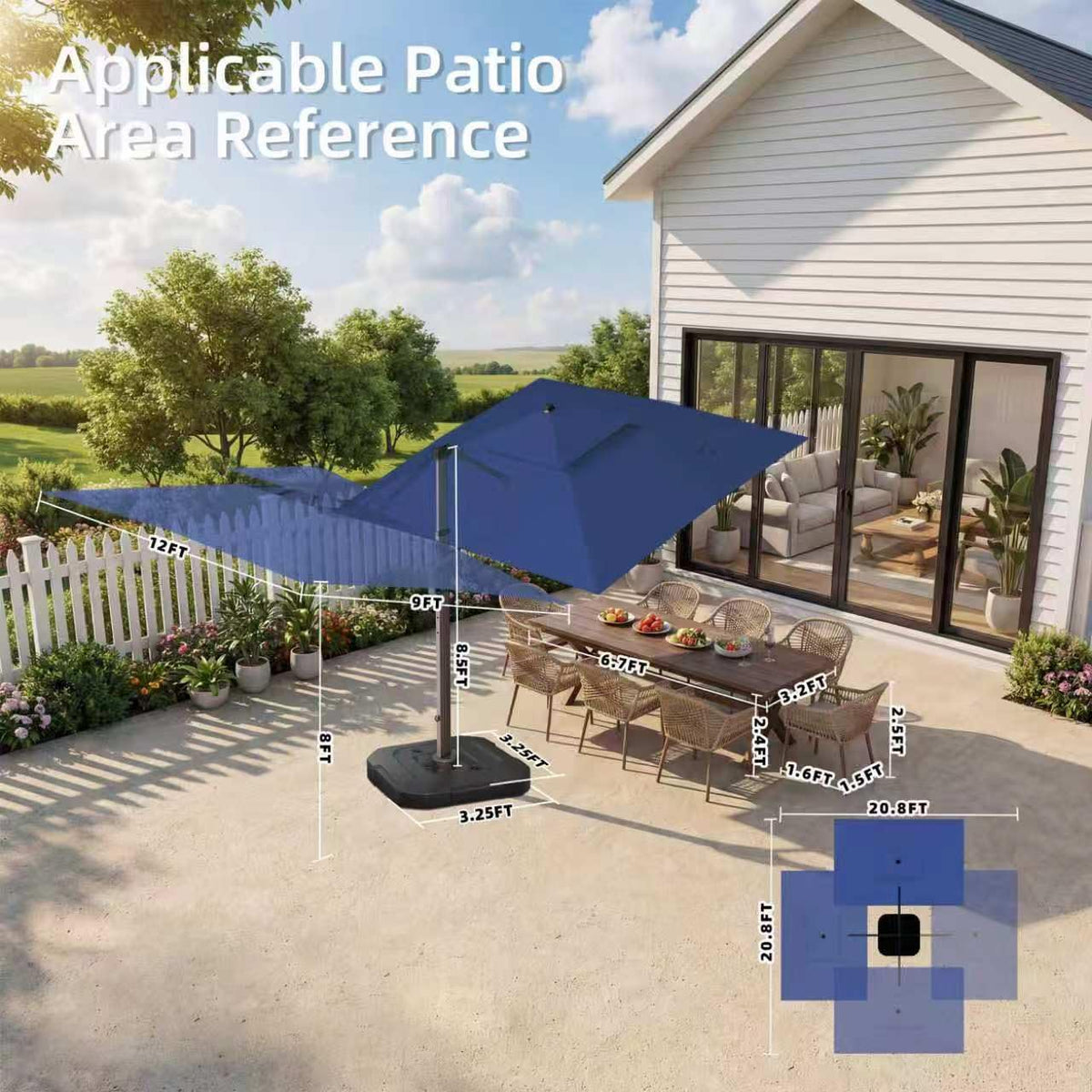 9' X 12' Patio Cantilever Umbrella with Base and LED Lights P35371