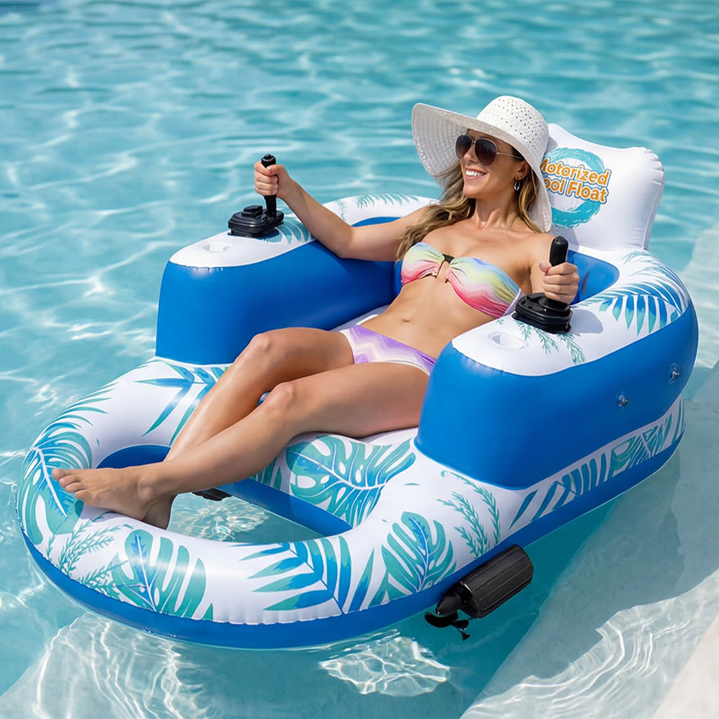 Rechargeable Motorized Pool Float Lounger with Canopy and Cup Holder L1208