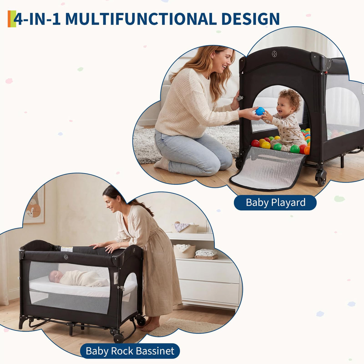 4 in 1 Pack and Play with Bassinet, Changing Table, Playpen and Carry Bag B420018