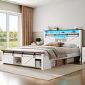 White and Walnut Full Size Storage Bed Frame X8005