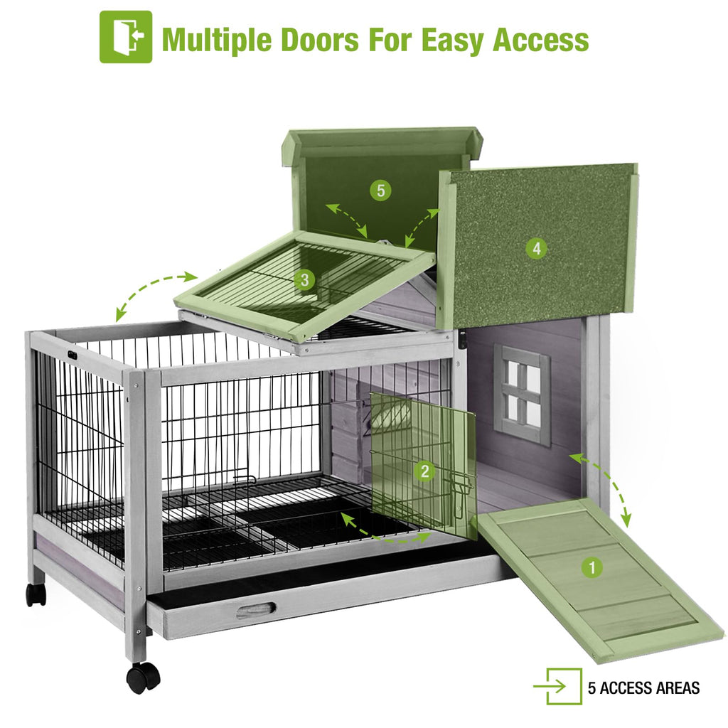 Wooden Rabbit Hutch with Removable Wire Netting and Leak Proof Tray K7911
