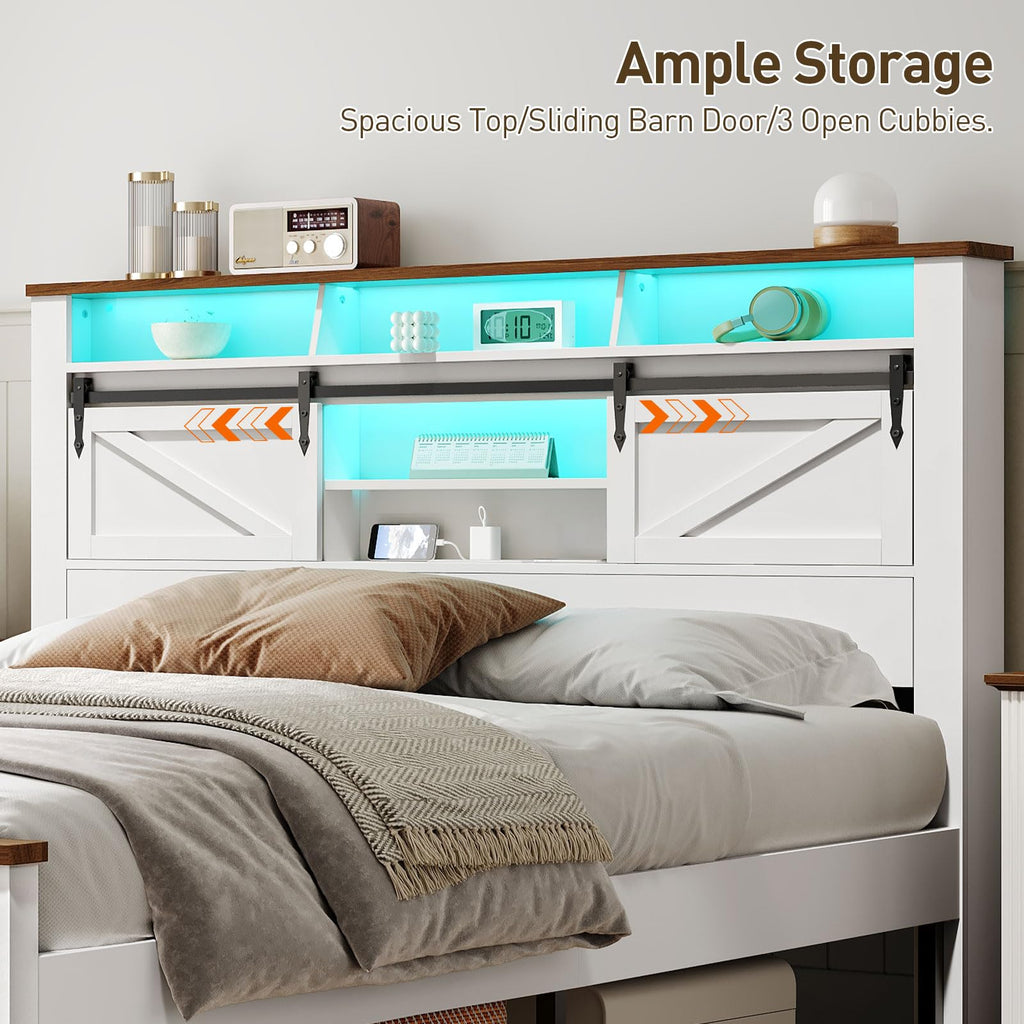 White and Walnut Full Size Storage Bed Frame X8005
