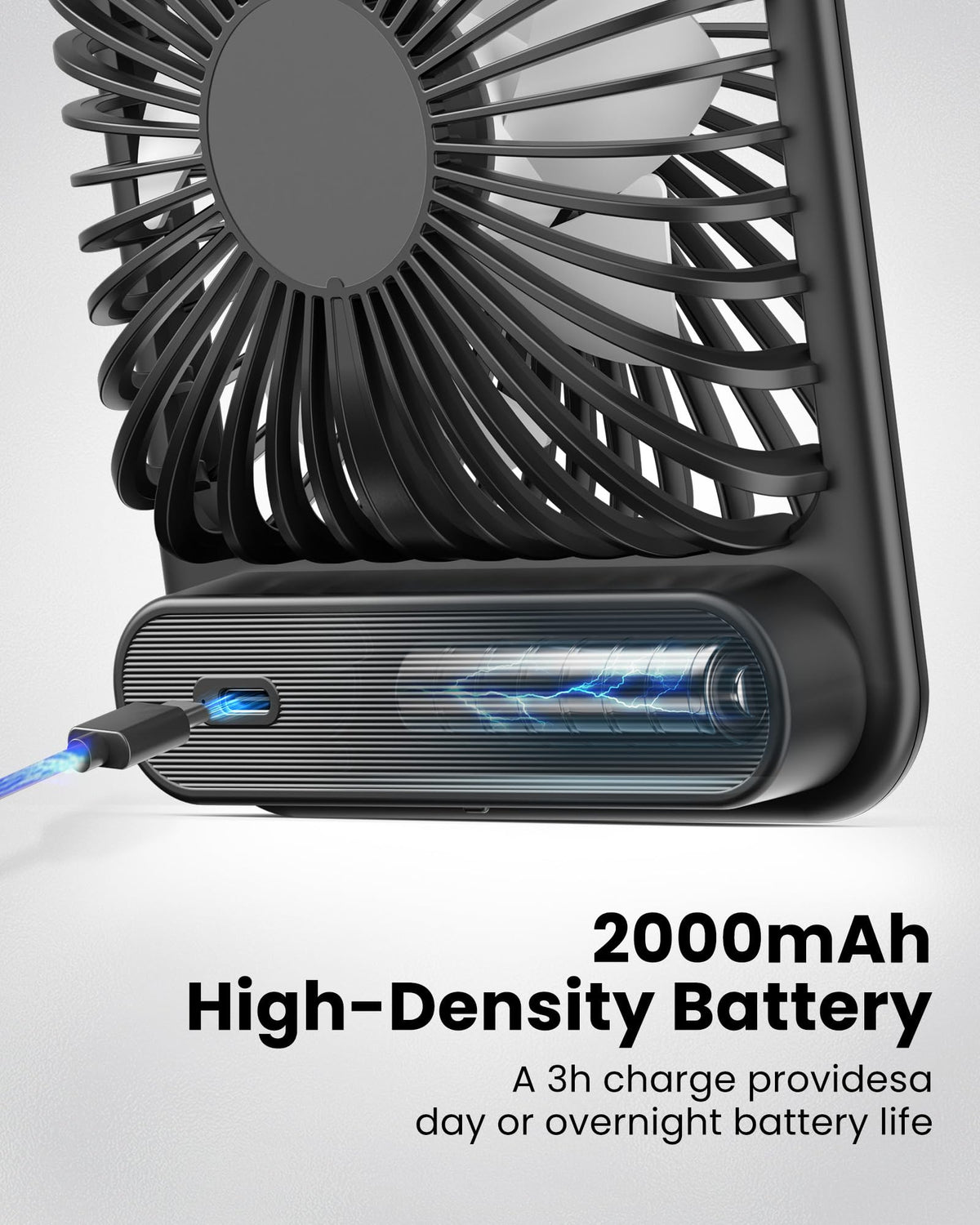 Battery Operated Desk Fan, 5'' Portable USB Fan, 11h Runtime, 3 Speeds C240