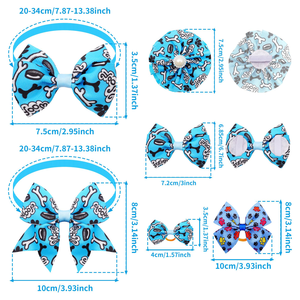 120PCS Dog Bows Collar Flowers and Bowties Grooming Accessories P38949