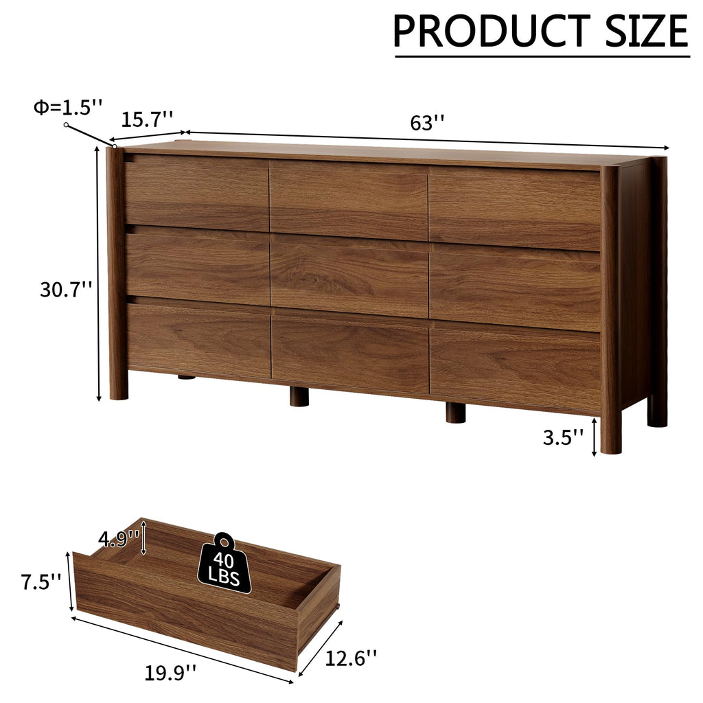 Walnut 9 Drawer Dresser D4913