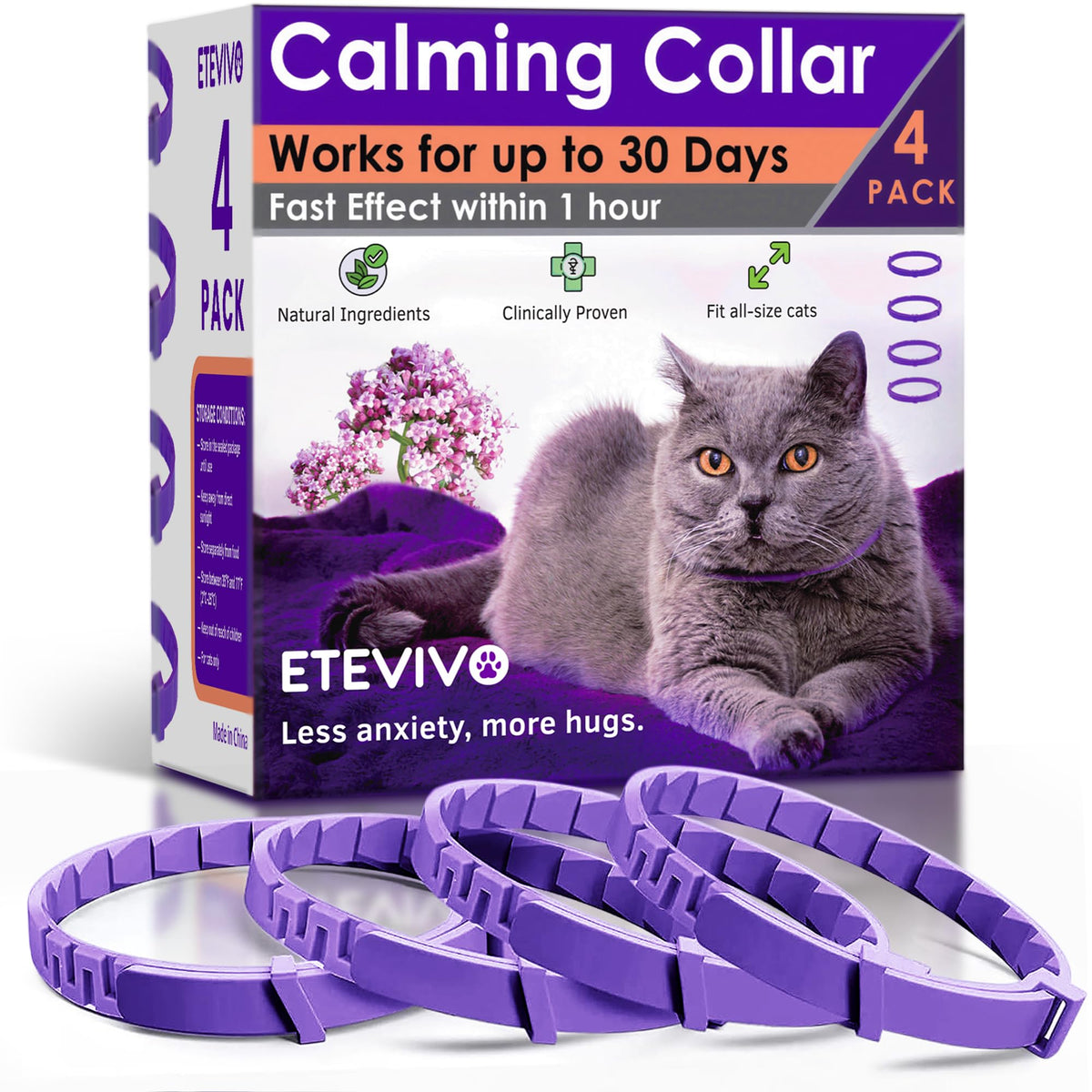 4 Pack Adjustable Calming Collar for Cats V5419