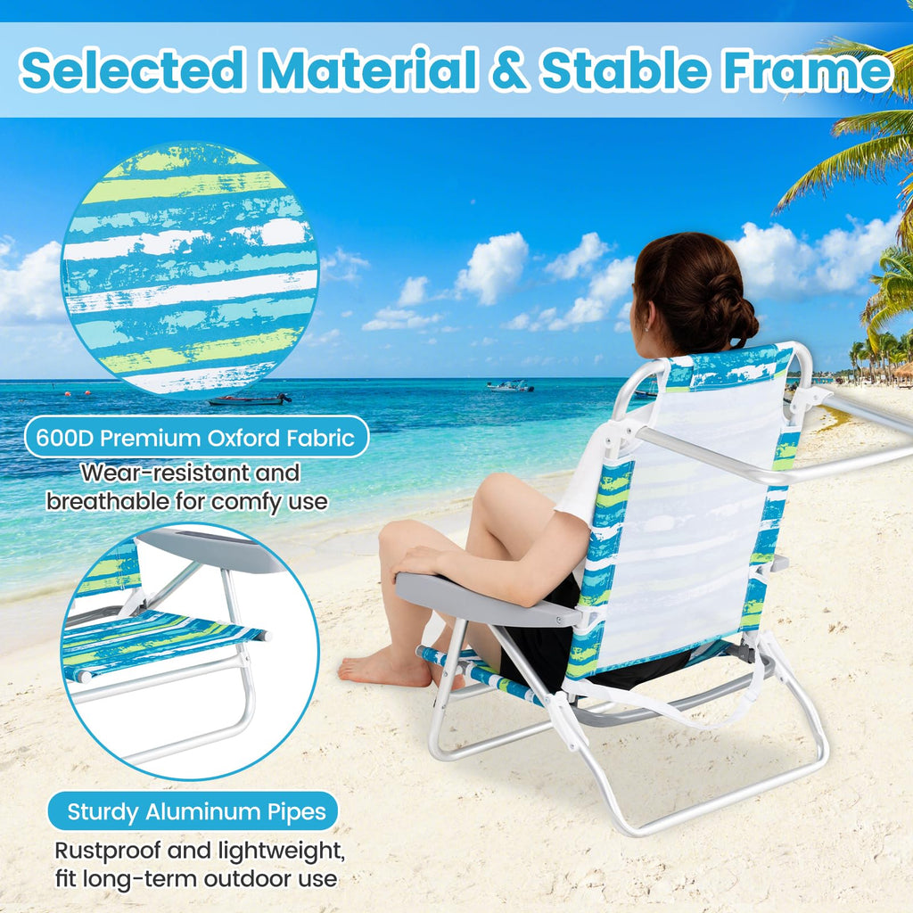 2Pcs Folding Camping Chair with Adjustable Backrest, Cup Holder & Headrest, Green J3327
