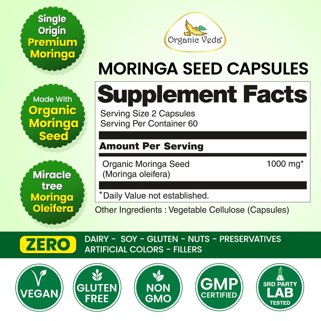 Organic Moringa Seeds Capsules 120 Vegan Capsules I373