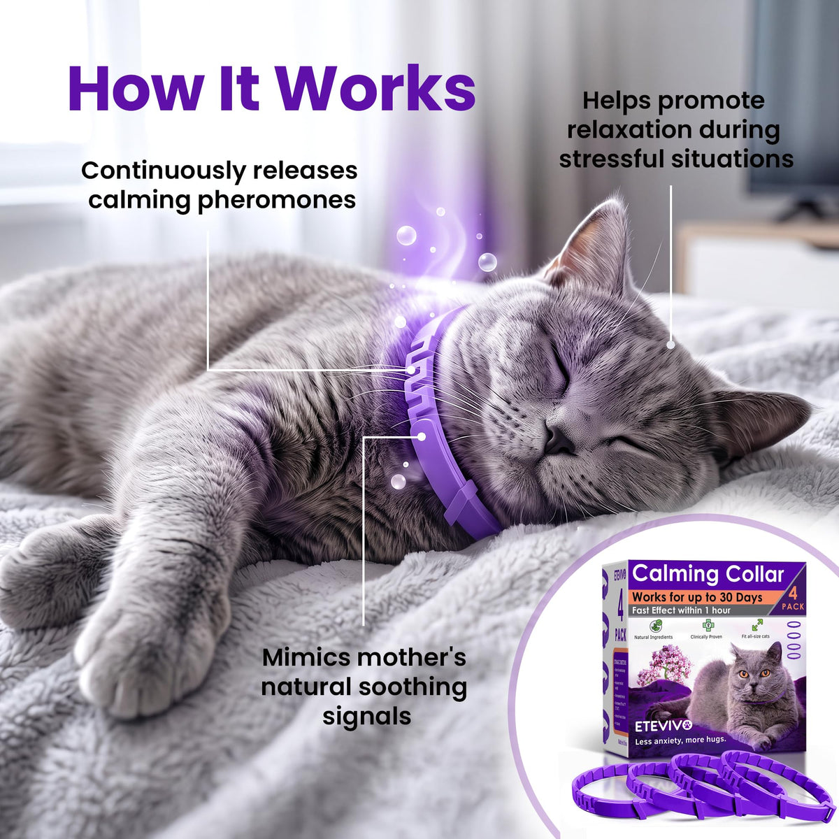 4 Pack Adjustable Calming Collar for Cats V5419