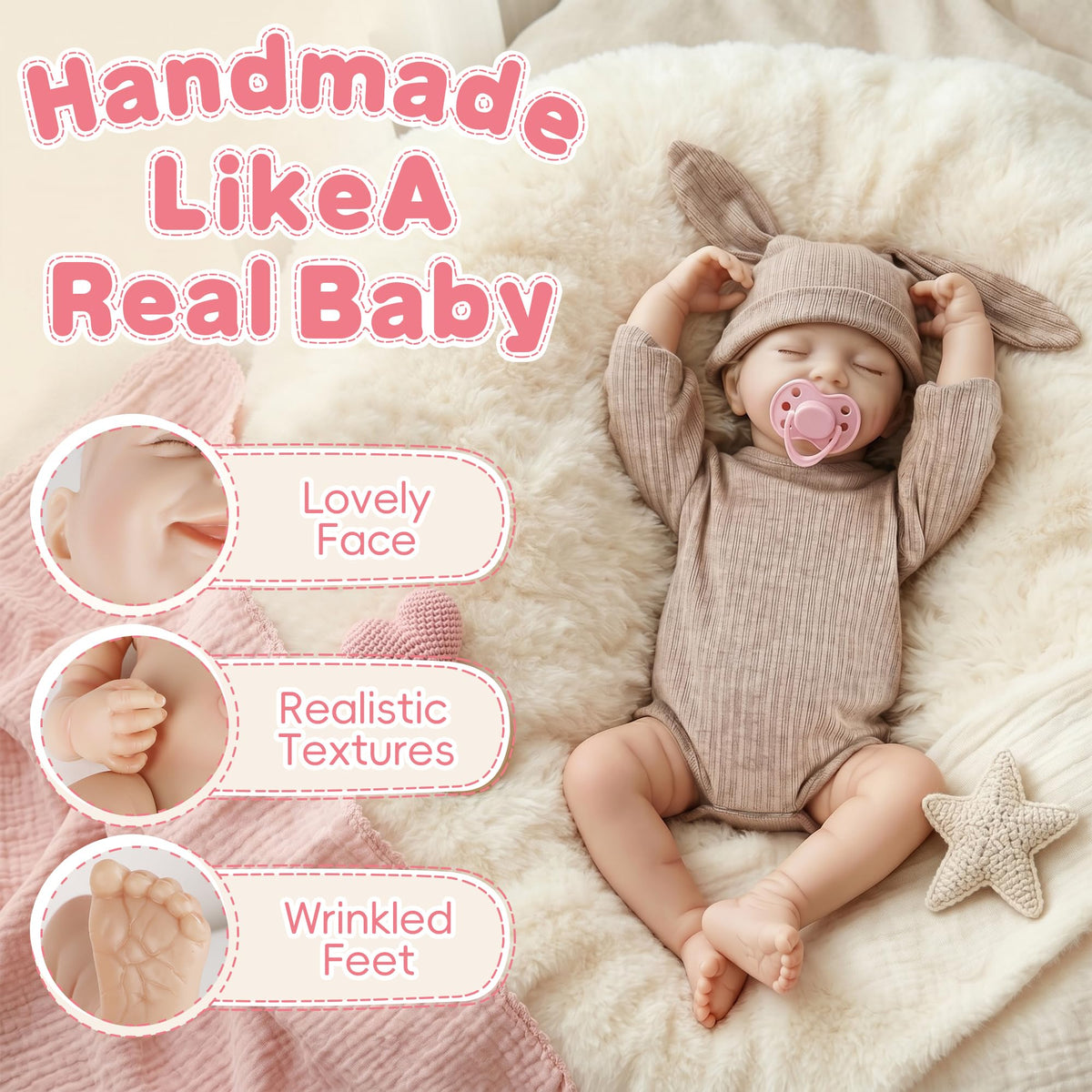 20 Inch Lifelike Reborn Baby Doll with Soft Vinyl Body A18577