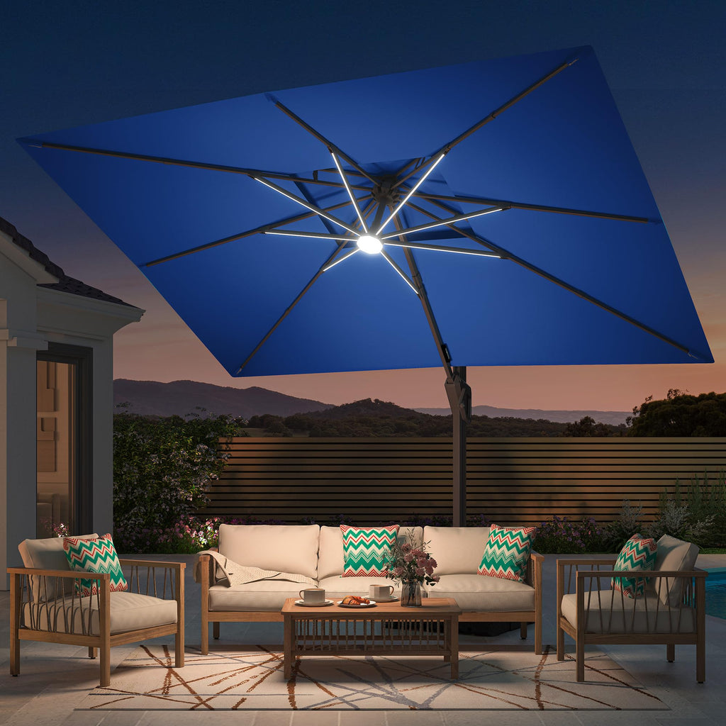 9' X 12' Patio Cantilever Umbrella with Base and LED Lights P35371