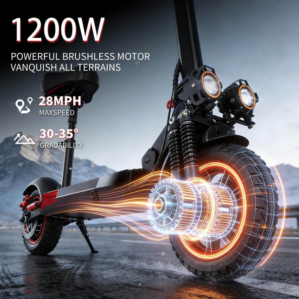 Electric Scooter with Seat, 1200W Motor, 28 MPH, 40 Miles Range, 48V 21AH Battery, 11" Off-Road Tire, Folding U83341