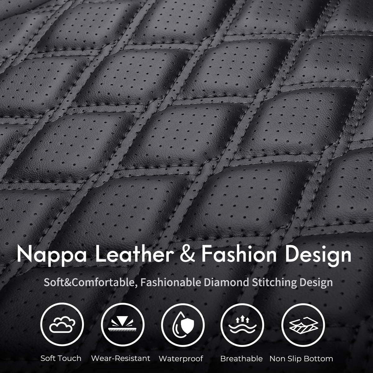 Leather Pickup Seat Cushion Cover Full Set Black H35970