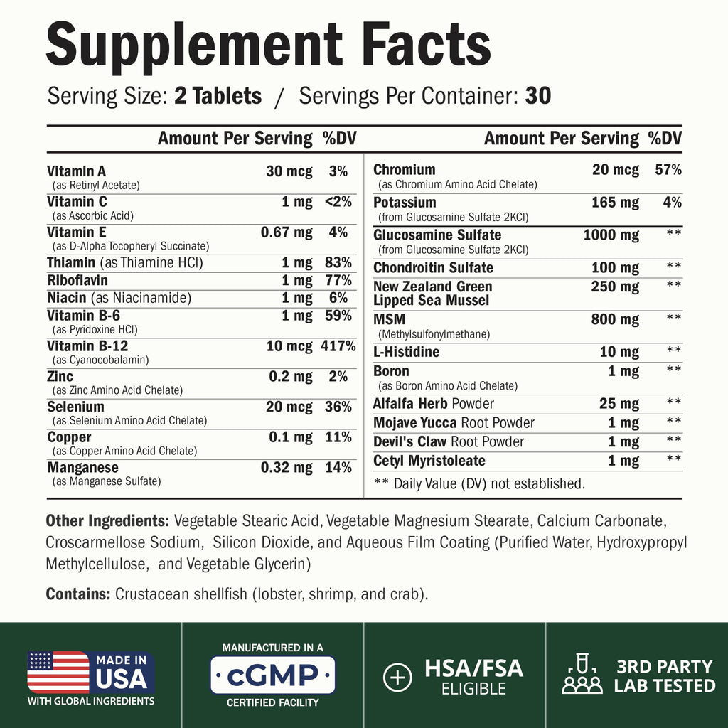Glucosamine Chondroitin MSM Joint Supplements 60 Tabs Q314