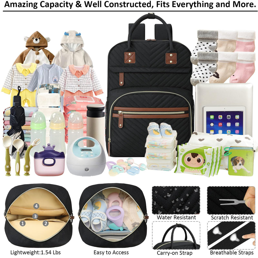 Diaper Bag Backpack with Insulated Pockets Black I42076