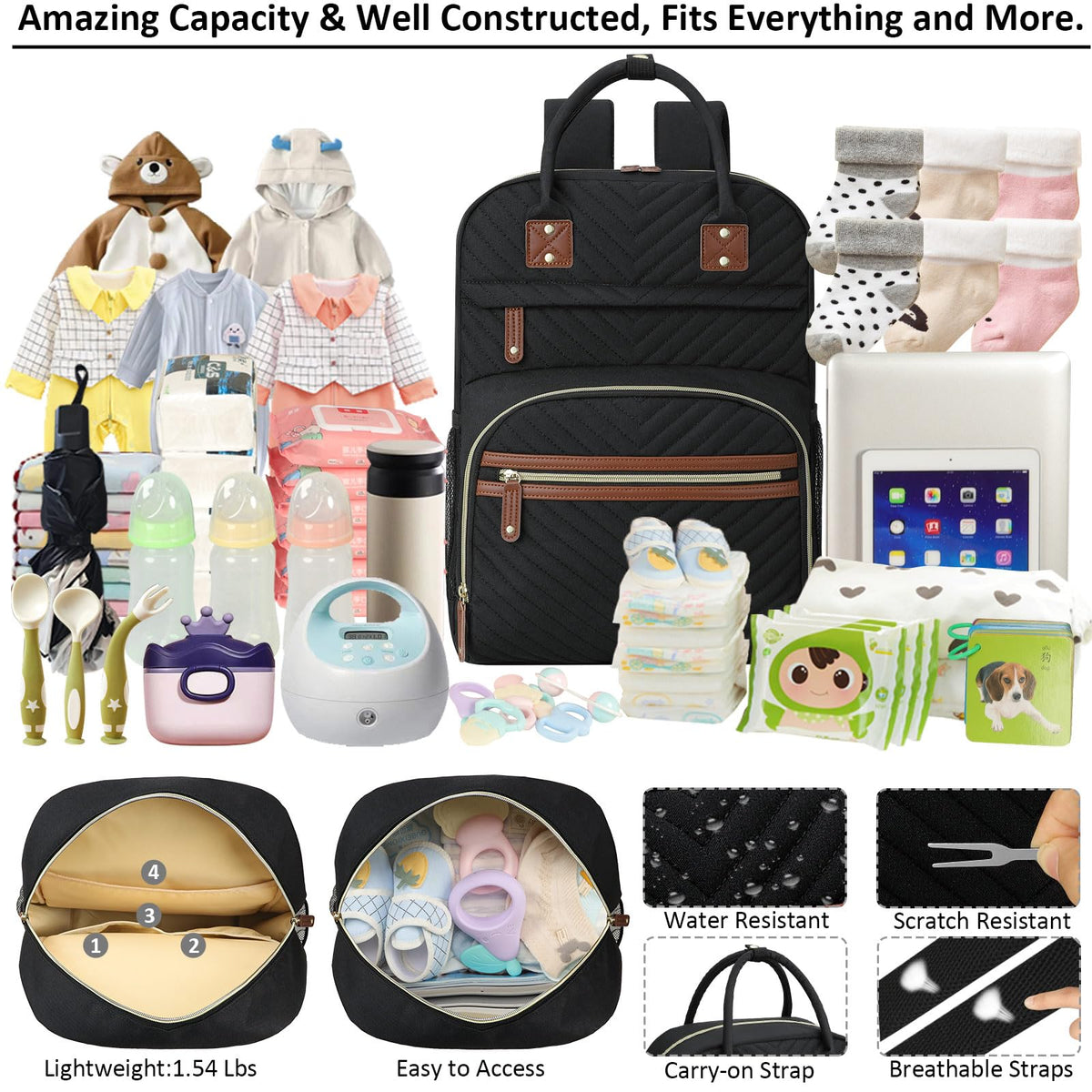Diaper Bag Backpack with Insulated Pockets Black I42076
