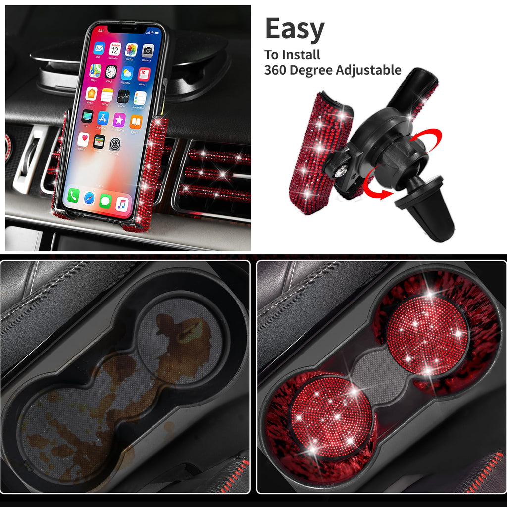 23 Pcs Bling Diamond Car Accessories Set Red V5917