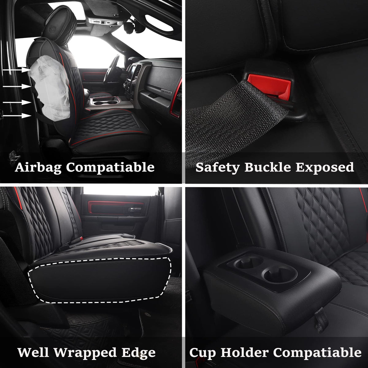 Waterproof Synthetic Leather Car Seat Covers 5PCS Full Set Black Red O89197