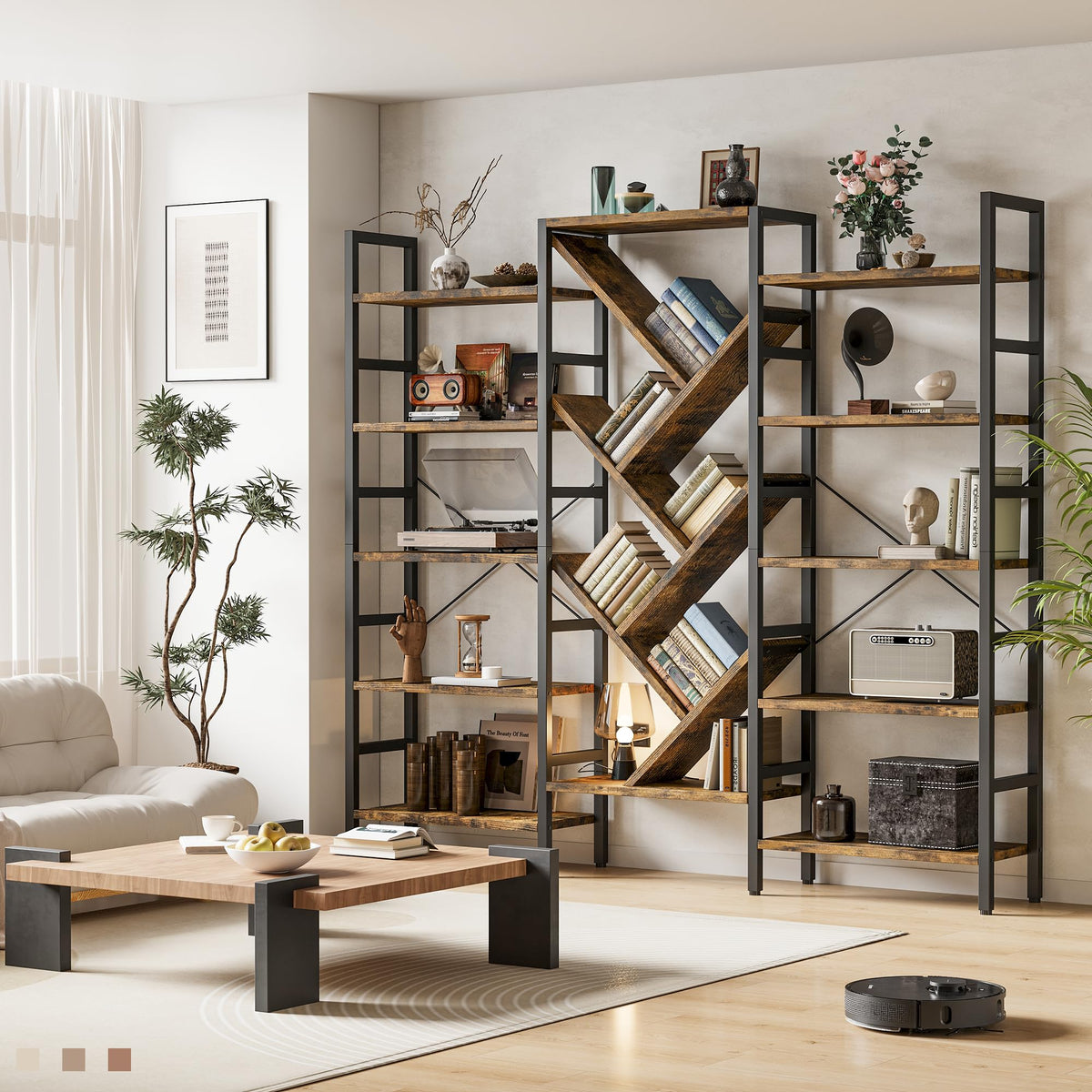 70x70 5 Tier Wooden Bookcase with 17 Open Shelf L222424
