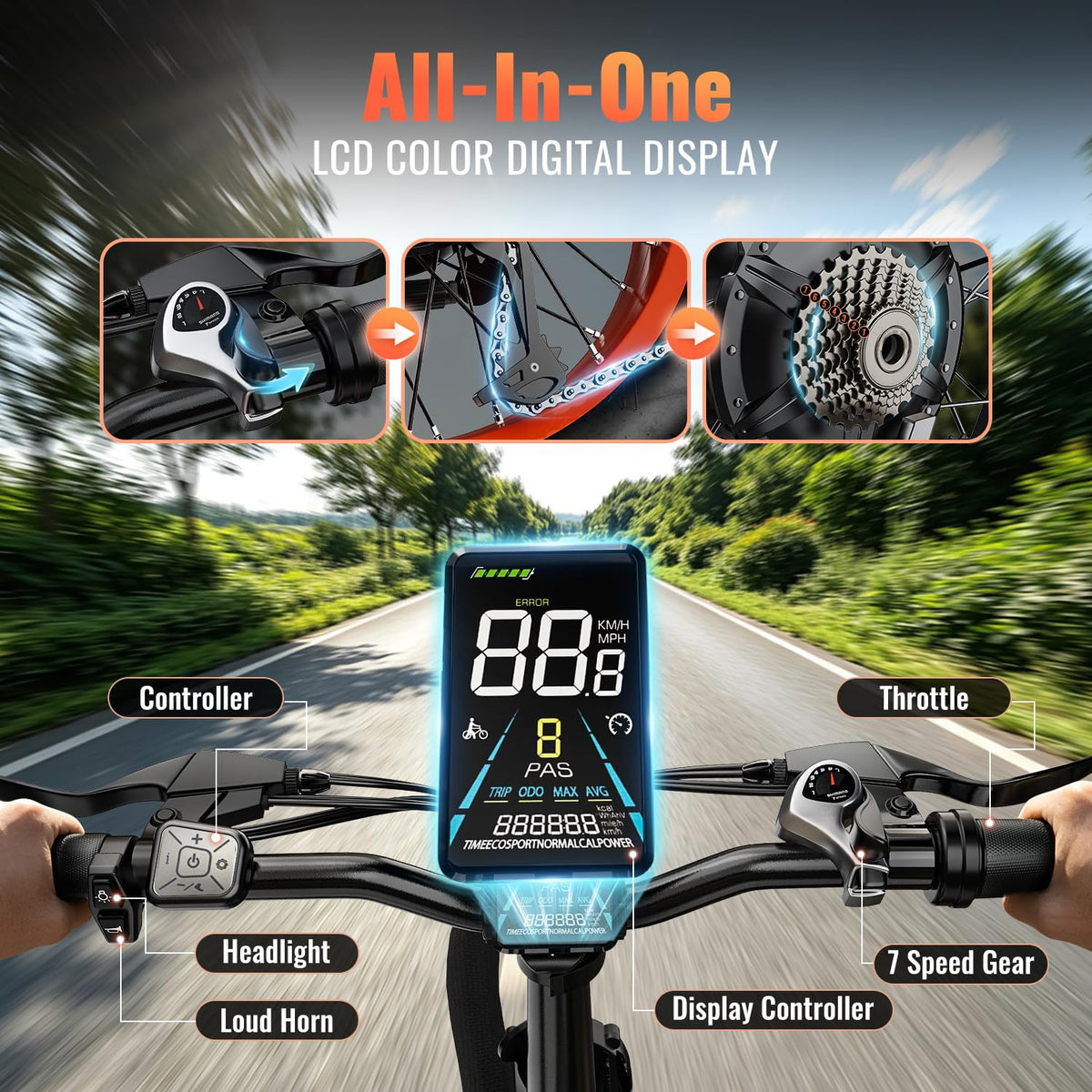Foldable Electric Bike 1500W 52V 20AH 20" Fat Tire Full Suspension P891
