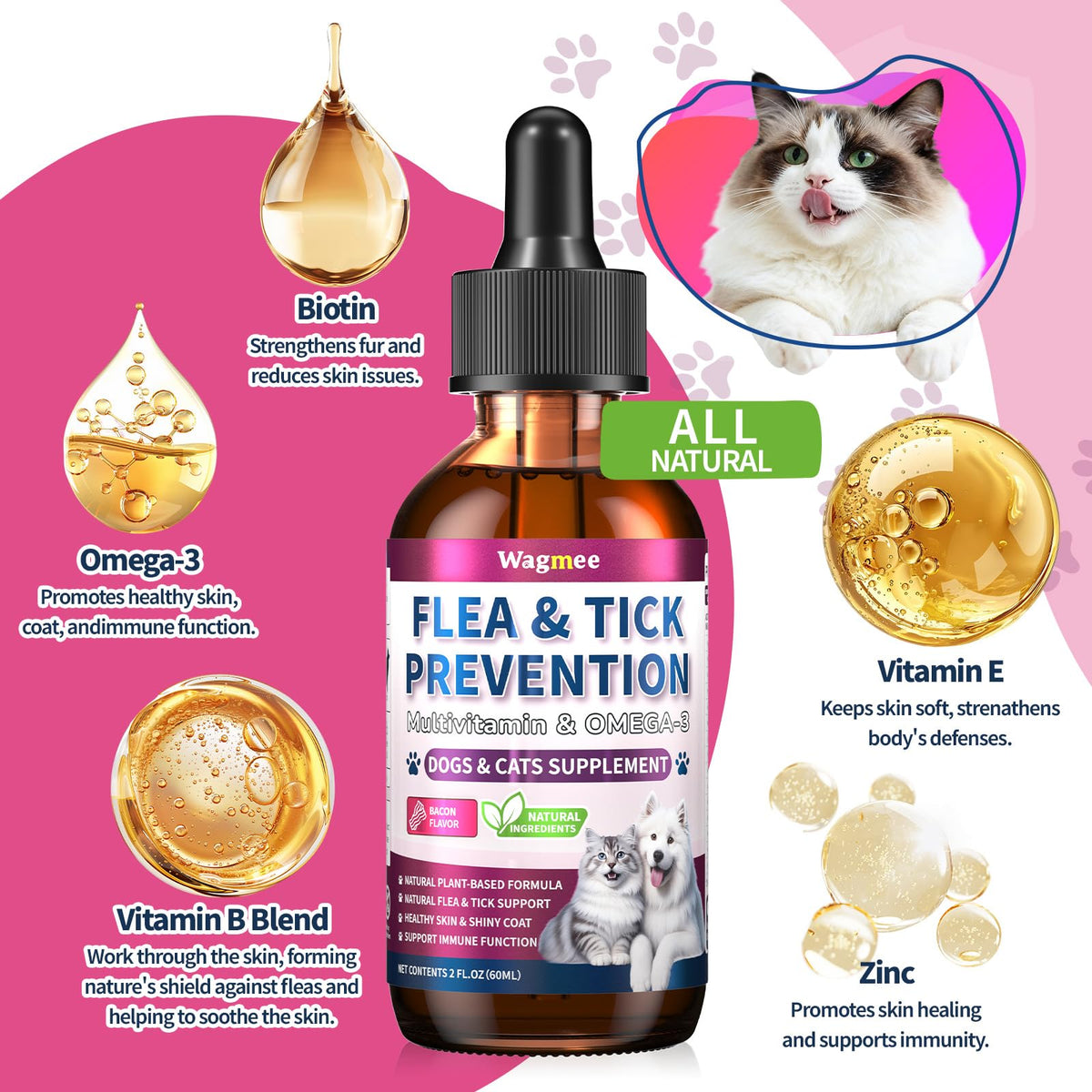 Natural Oral Flea and Tick Drops with Multivitamin for Pets N294341