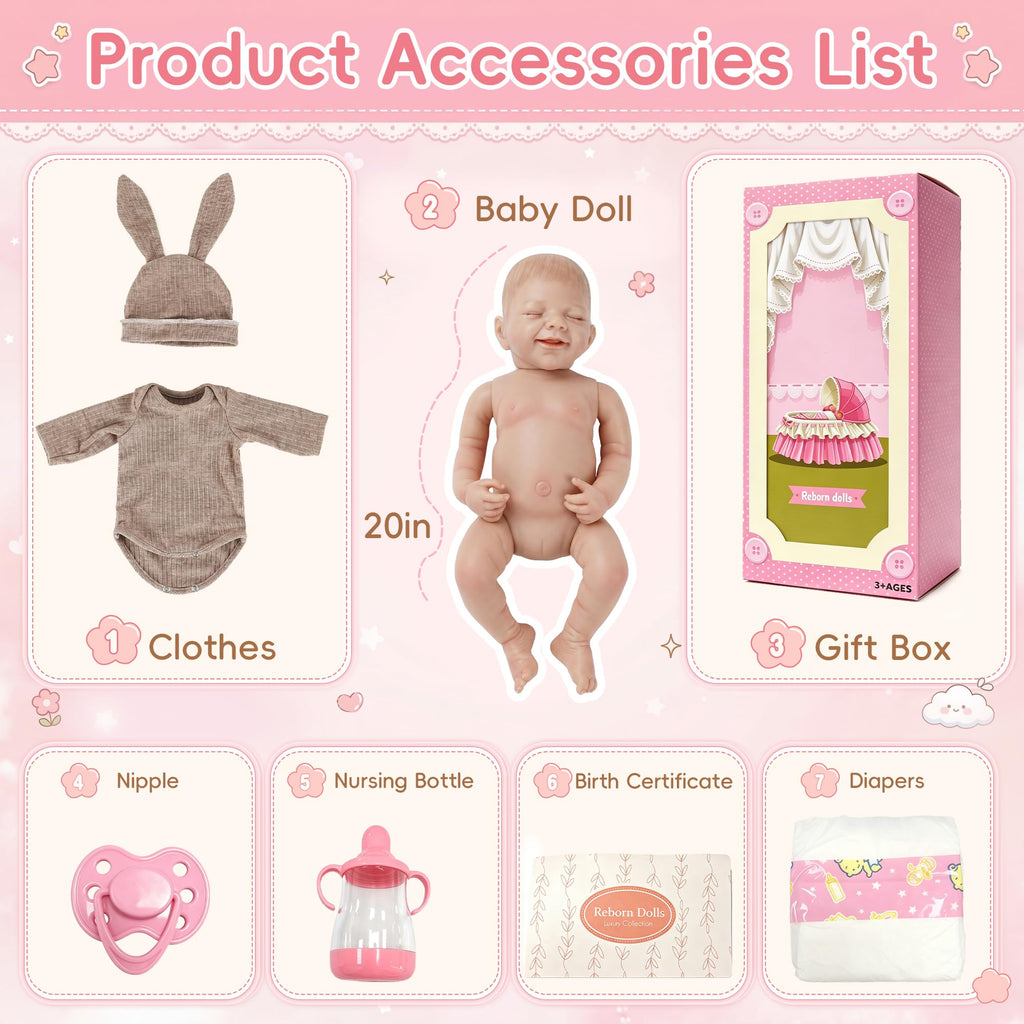 20 Inch Lifelike Reborn Baby Doll with Soft Vinyl Body A18577