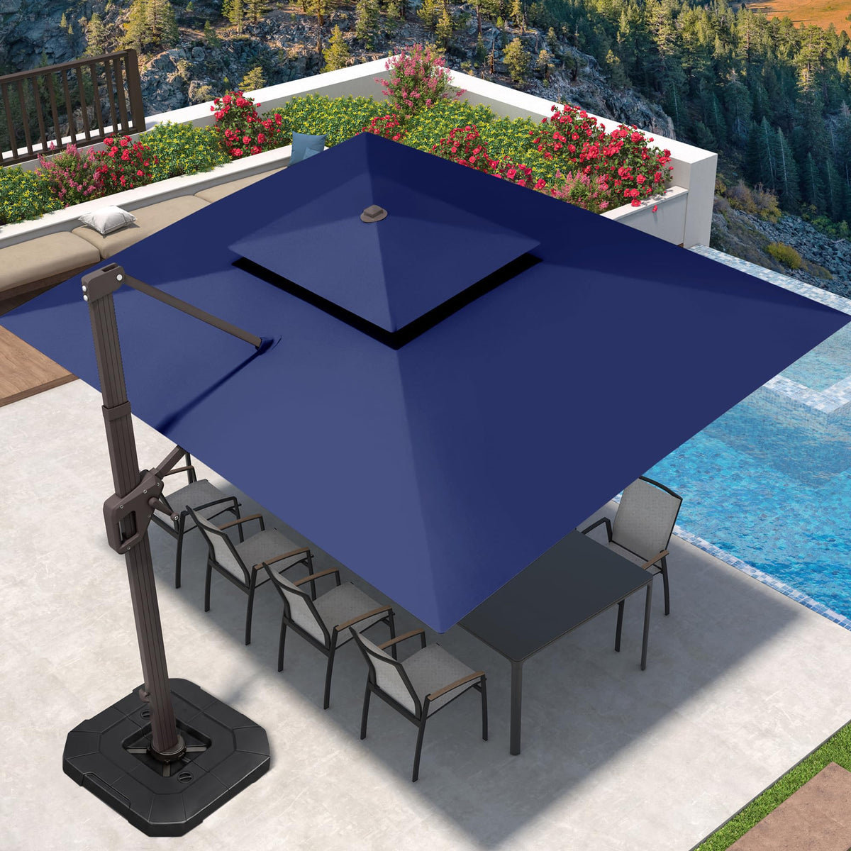 9' X 12' Patio Cantilever Umbrella with Base and LED Lights P35371