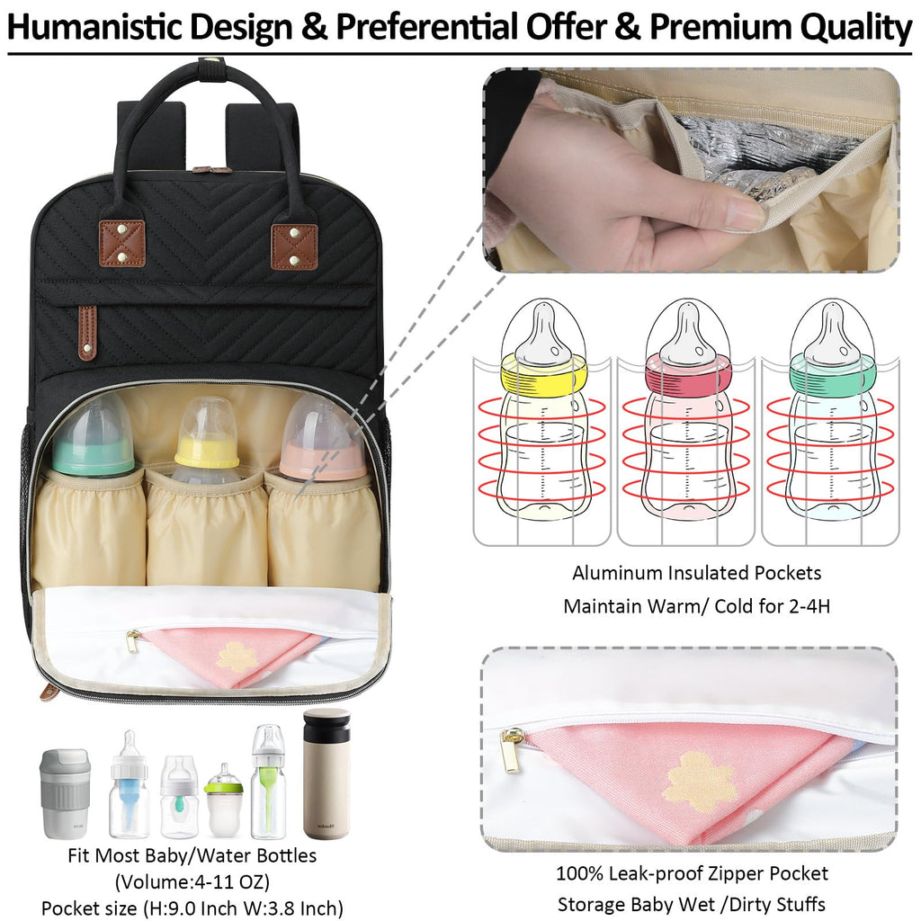 Diaper Bag Backpack with Insulated Pockets Black I42076