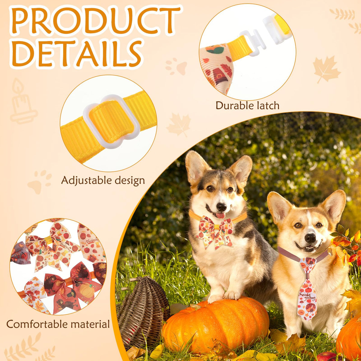 100 Pieces Fall Thanksgiving Day Dog Bow Tie Collar Set B439845