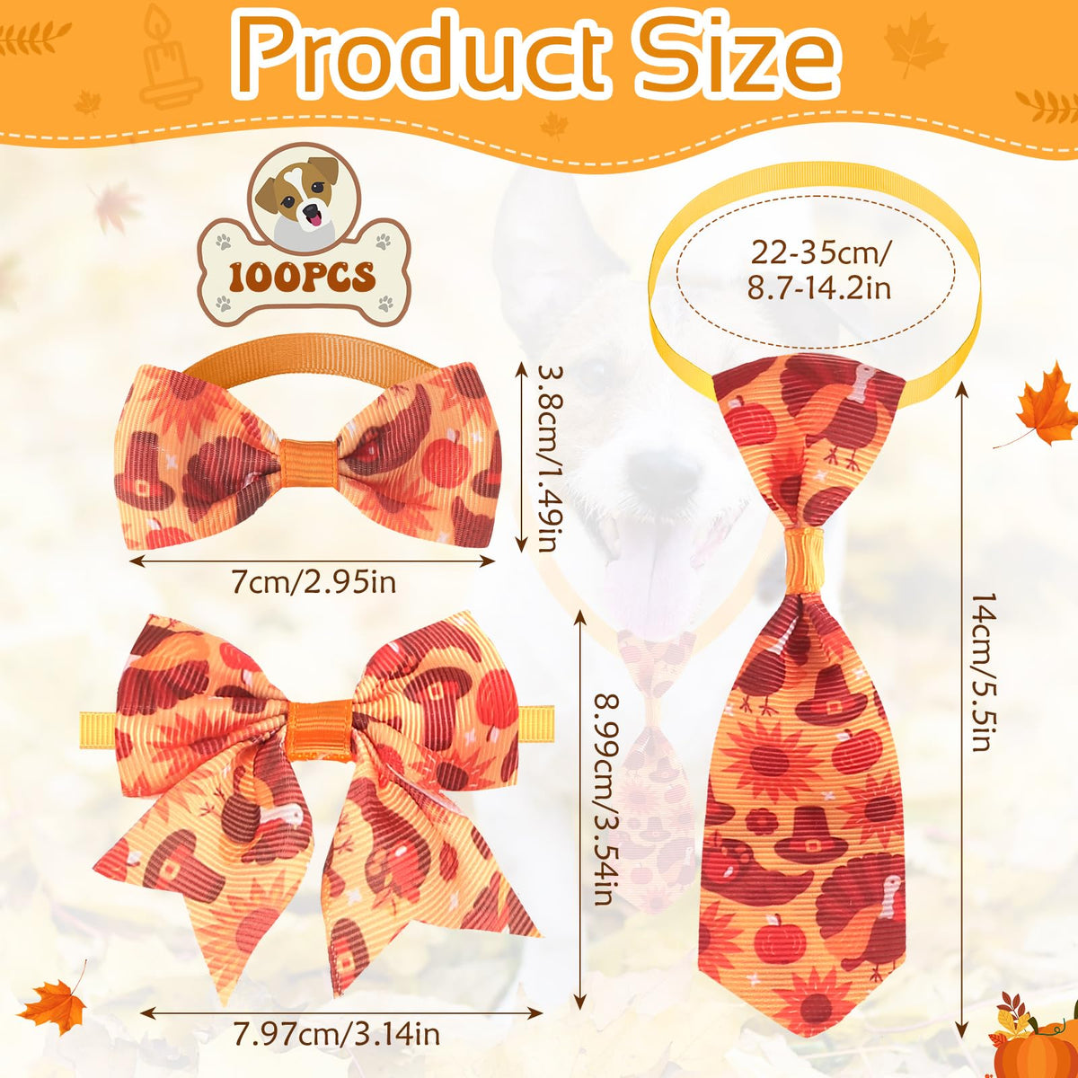 100 Pieces Fall Thanksgiving Day Dog Bow Tie Collar Set B439845