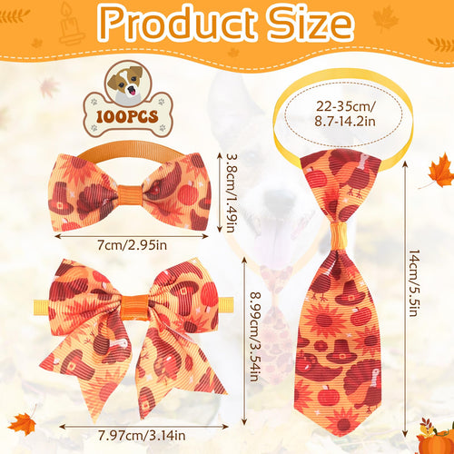 100 Pieces Fall Thanksgiving Day Dog Bow Tie Collar Set B439845