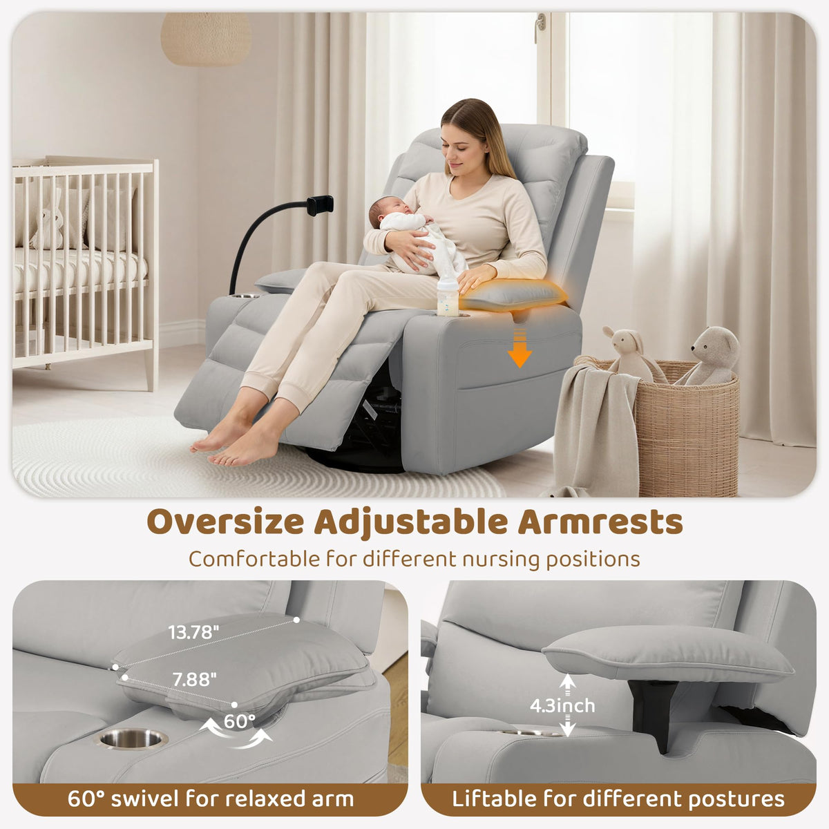 Grey Swivel Rocking Recliner O86033