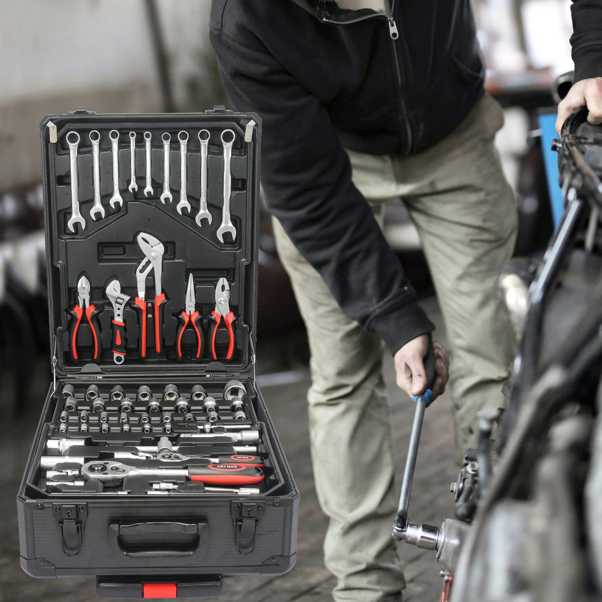 899 PCS Home Auto Repair Tool Kit with Rolling Tool Box T74771